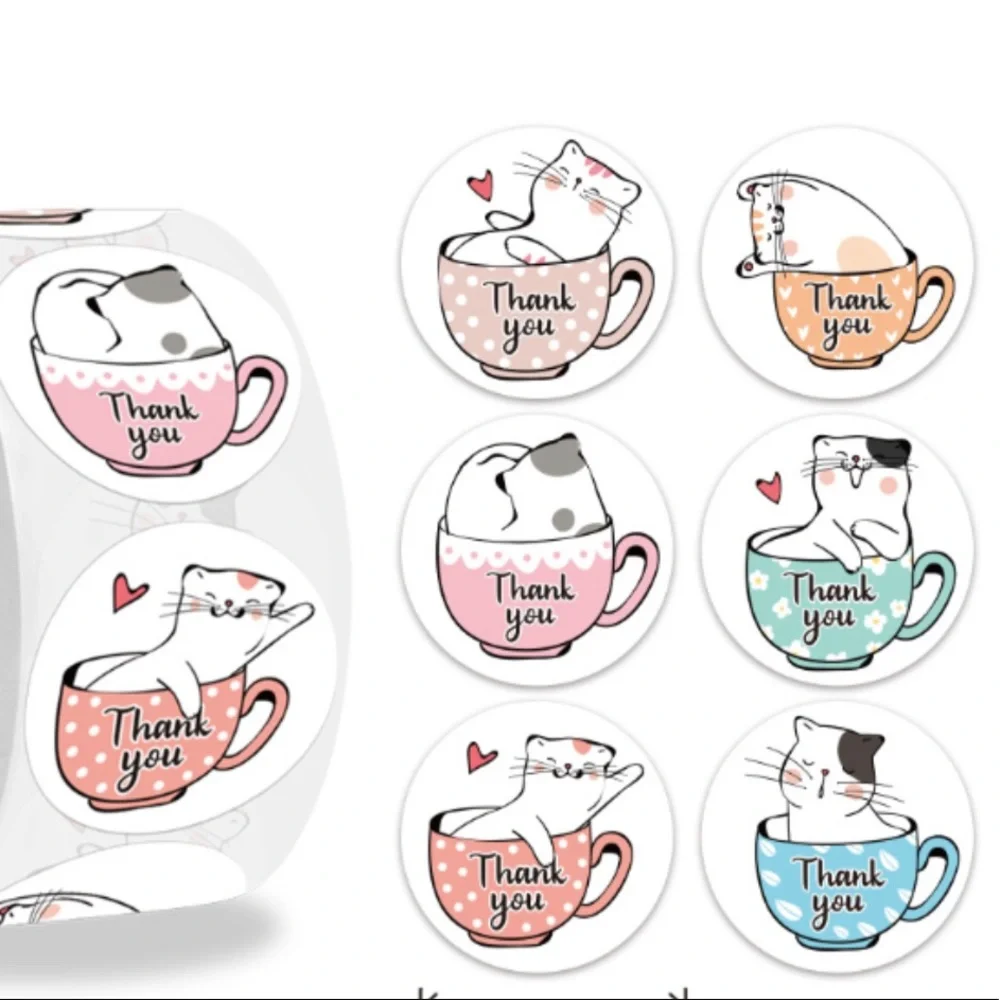 200 thank you cat stickers small 1”